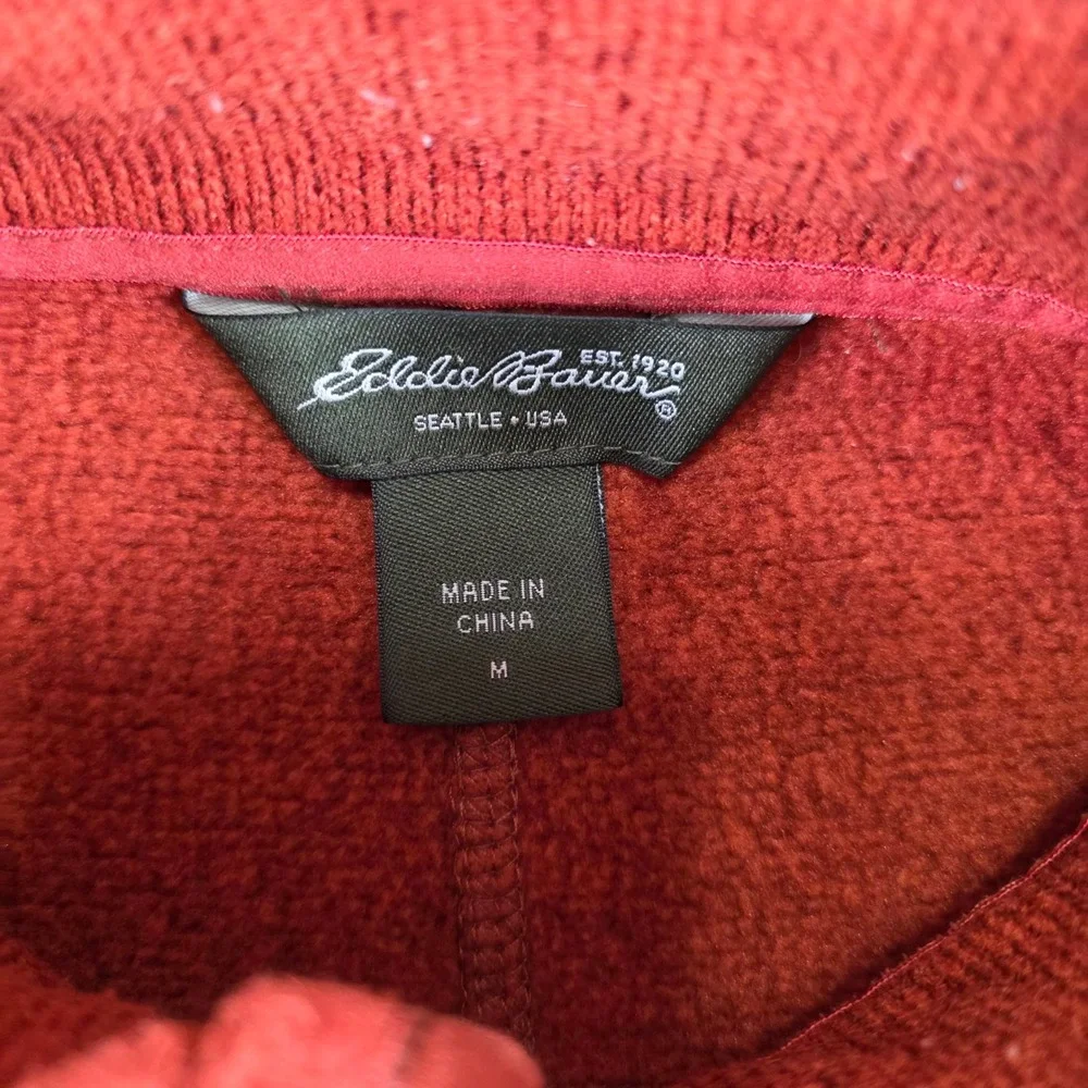 Eddie Bauer Mens Medium Quarter Zip Fleece Pullover Sweater Burnt Orange Pockets